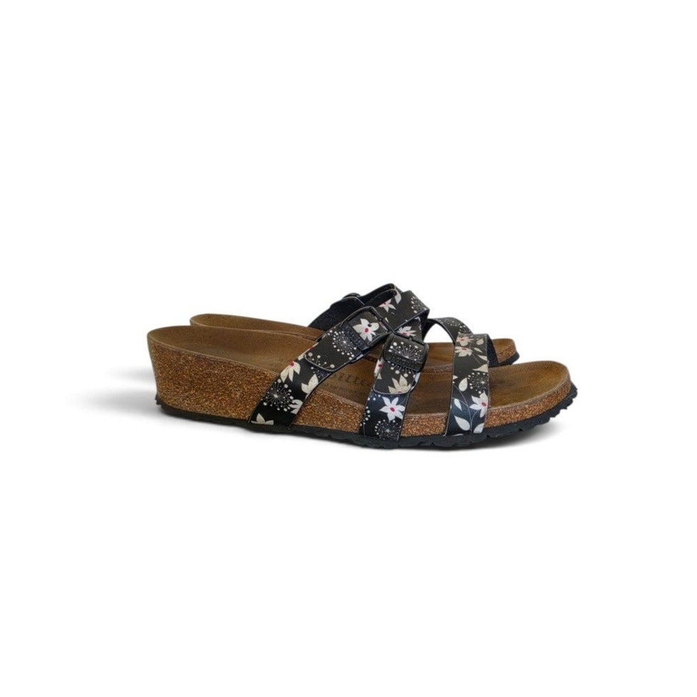 Birkenstock Papillo Vegan Leather Boho Cottage Buckle Floral Wedges Sandals sz6